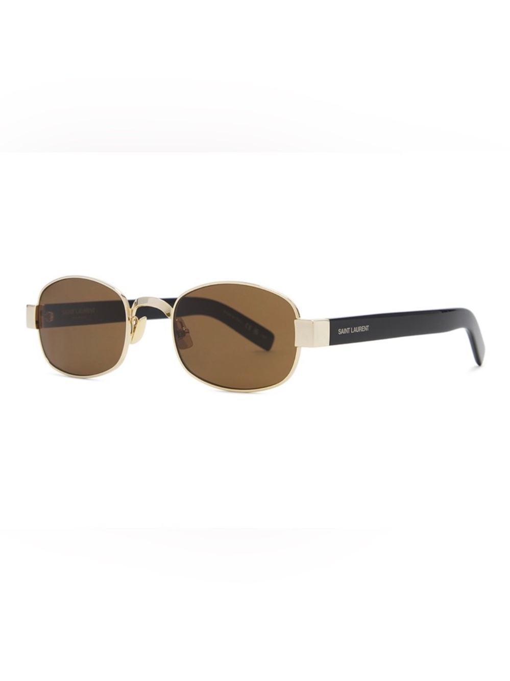 Yves Saint Laurent Gold Frame Sunglasses with Brown Lenses and Black Temples